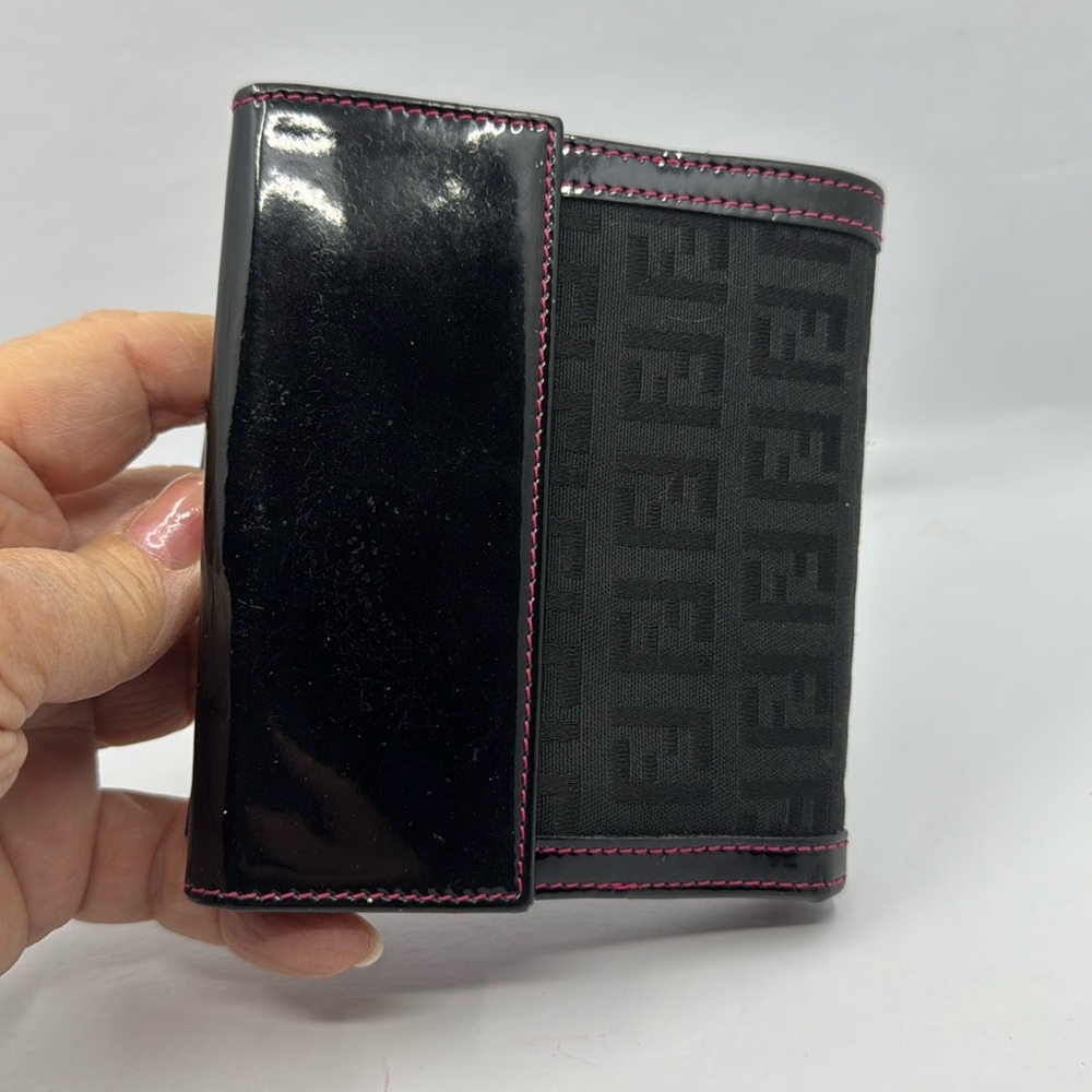 Fendi Black FF Logo Bifold Wallet with Pink Stitching - Picture 2 of 5